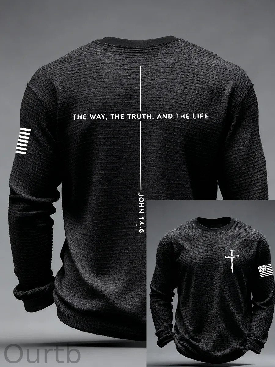 Men's Jesus The Way The Truth The Life Cross Waffle Long Sleeve T-Shirt
