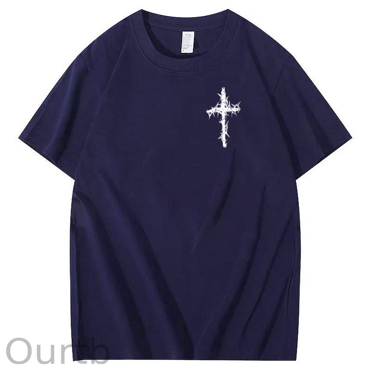Nails Cross Pattern Print Crew Neck T-Shirt