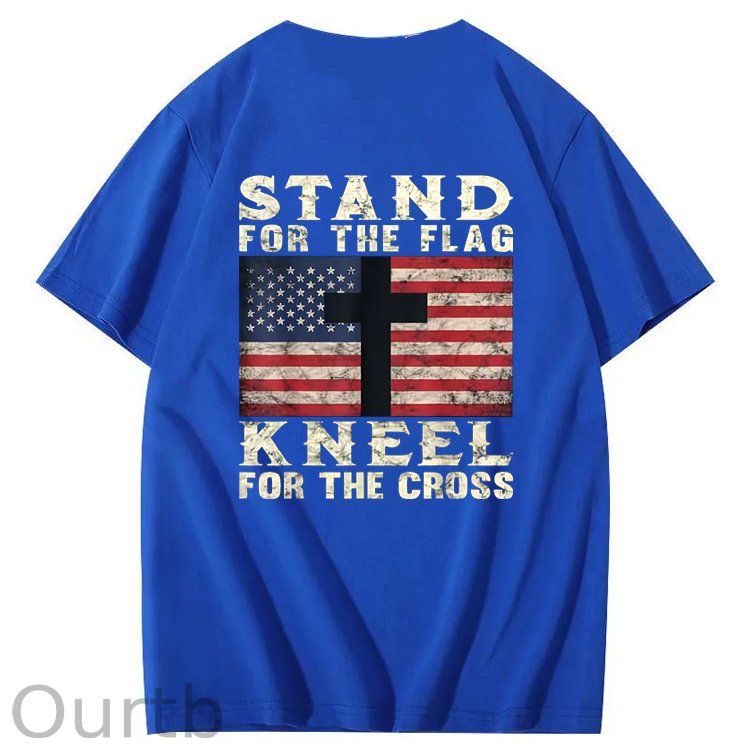 Stand For The Flag Kneel For The Cross Pattern Print 100%Cotton T-Shirt