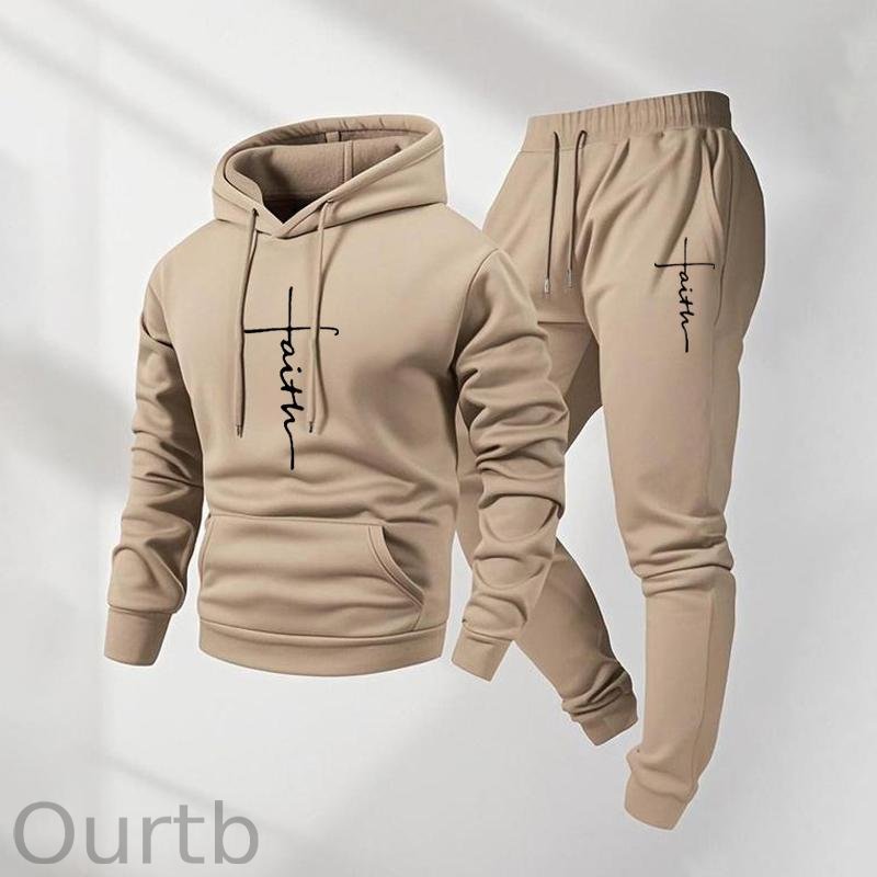 Men's Faith Printed Hoodie and Drawstring Sweatpants Set Two-Piece Set
