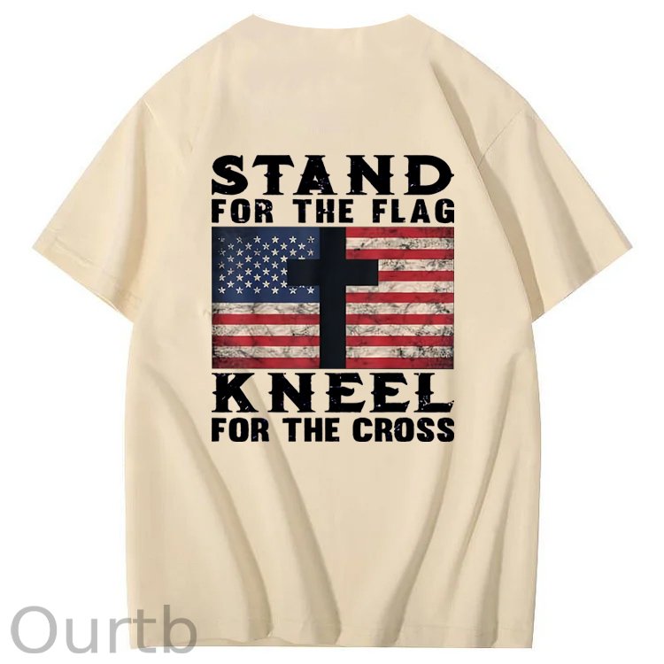 Stand For The Flag Kneel For The Cross Pattern Print 100%Cotton T-Shirt