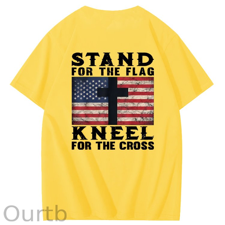 Stand For The Flag Kneel For The Cross Pattern Print 100%Cotton T-Shirt