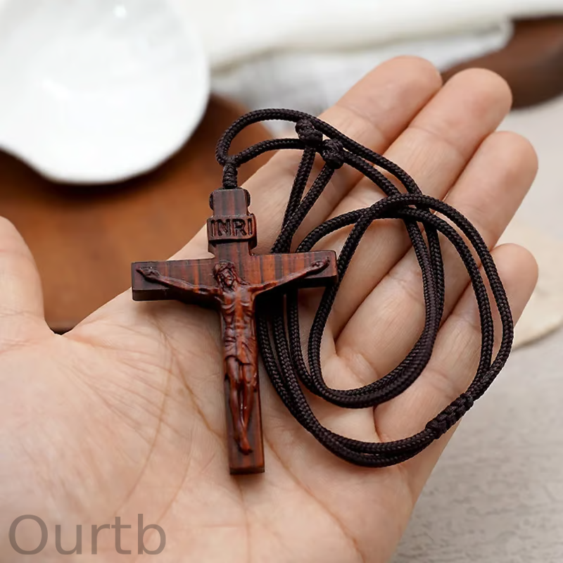 Jesus On The Cross Wooden Necklace