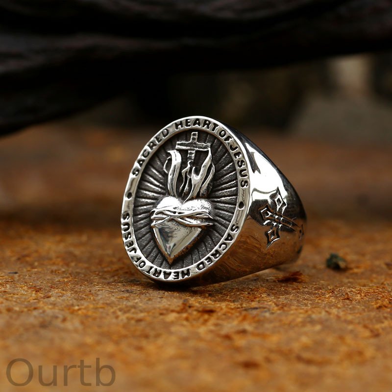 Cross Heart Signet Ring Personalized Ring