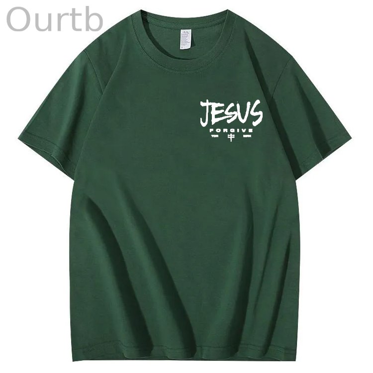 Jesus Forgive Pattern Print 100%Cotton T-Shirt