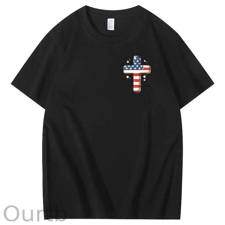 Independence Day Stars&Stripes Jesus Chirs Pattern Print T-Shirt