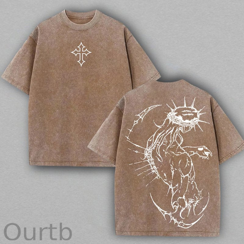 Jesus Cross Washed Cotton T-Shirt