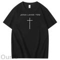 Jesus Loves You Pattern Print Crew Neck T-Shirt