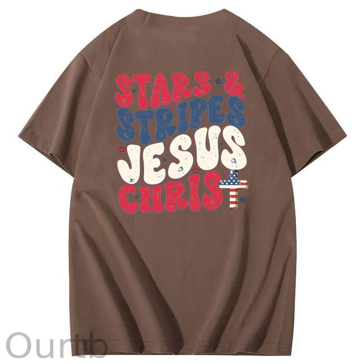 Independence Day Stars&Stripes Jesus Chirs Pattern Print T-Shirt