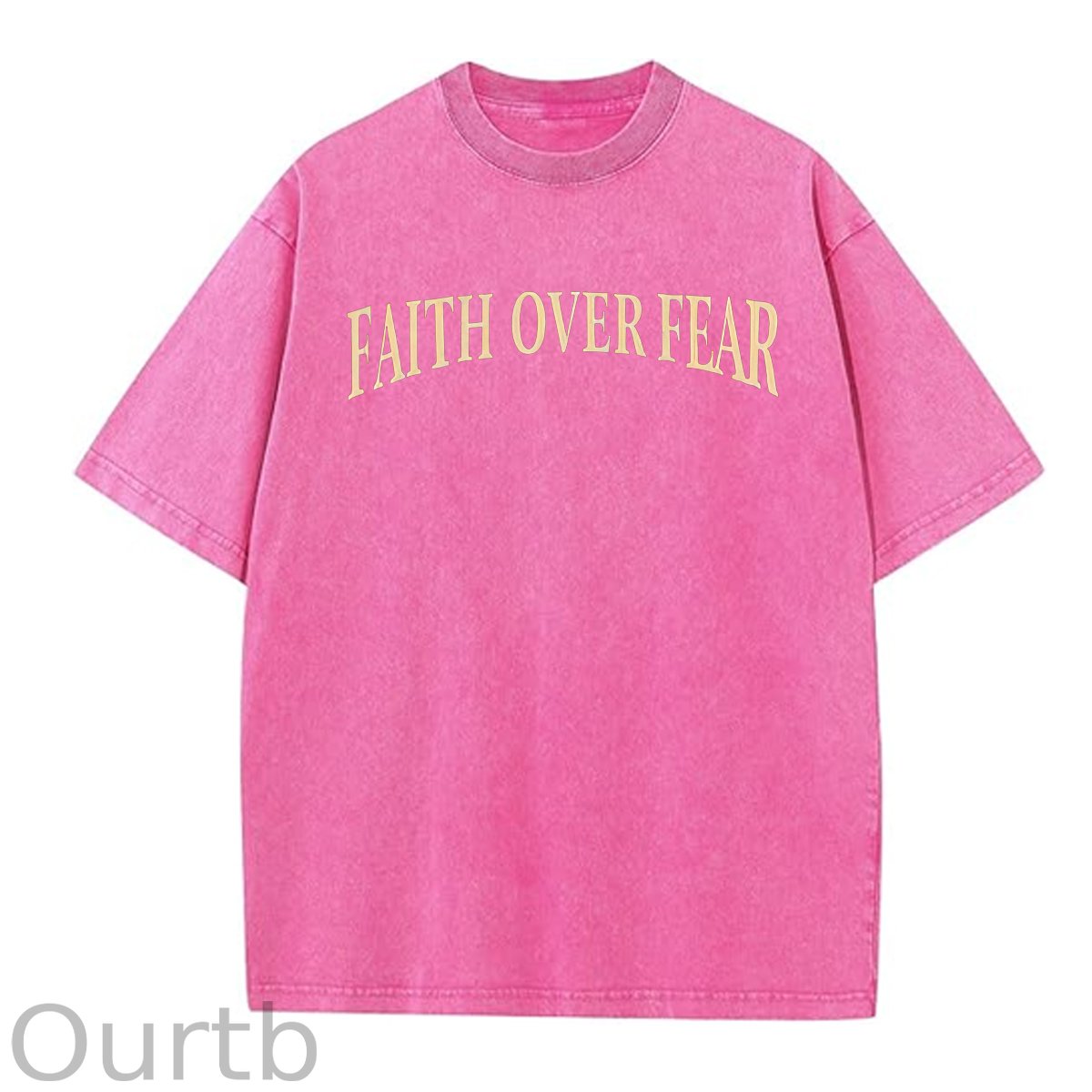 Faith Over Fear  Pattern Washing And Aging Process Crew Neck T-Shirt