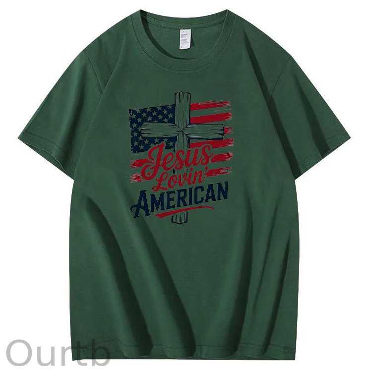 Jesus Lovin' America Pattern Print 100%Cotton T-Shirt