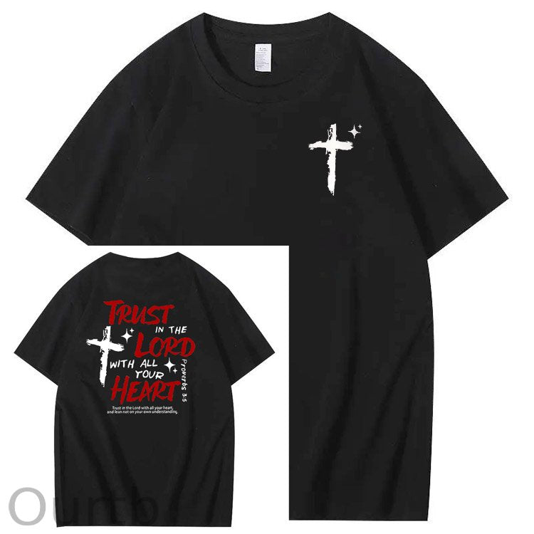Trust In The  Lord Pattern Print Crew Neck T-Shirt