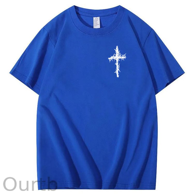 Nails Cross Pattern Print Crew Neck T-Shirt