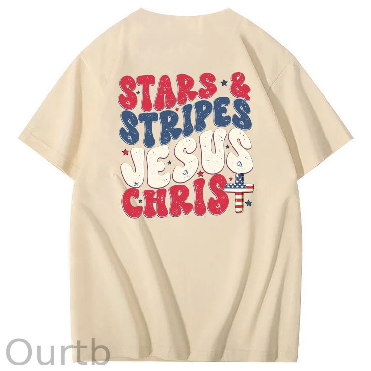 Independence Day Stars&Stripes Jesus Chirs Pattern Print T-Shirt