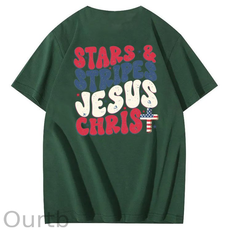 Independence Day Stars&Stripes Jesus Chirs Pattern Print T-Shirt