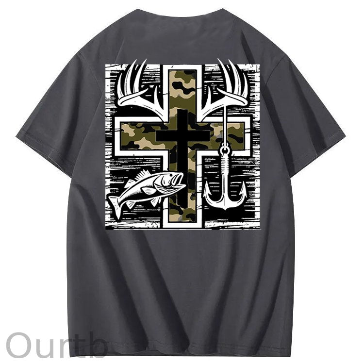 Camo Cross Antlers Faith 100% Cotton T-Shirt