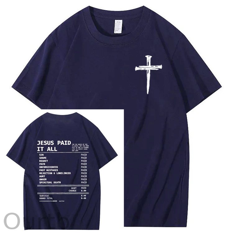 Jesus Paid It All Pattern Print Crew Neck T-Shirt
