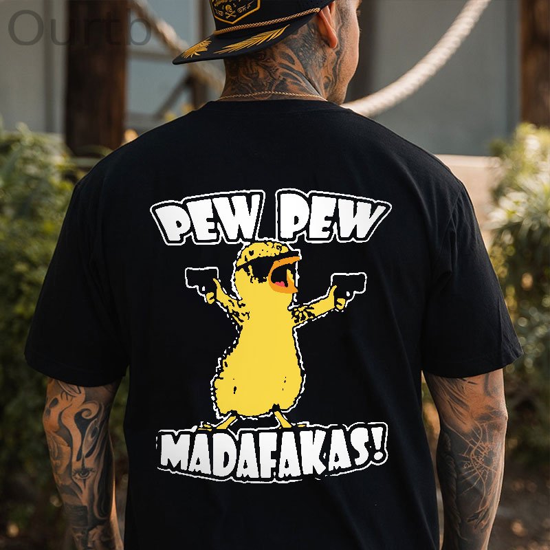 Yellow Duck Carries Pistol Letter Graphic Black Print T-shirt
