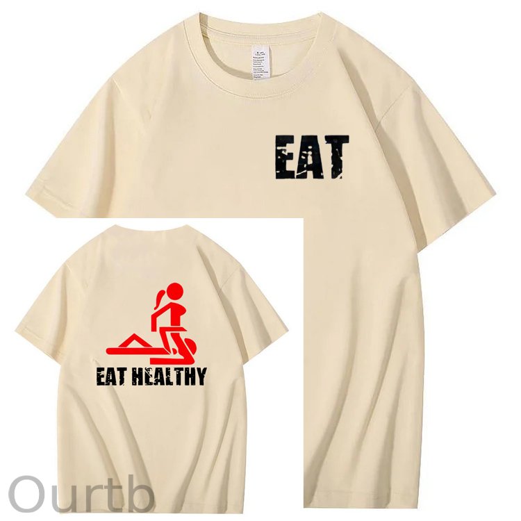 Eat Healthy Pattern  Print 100%Cotton T-Shirt