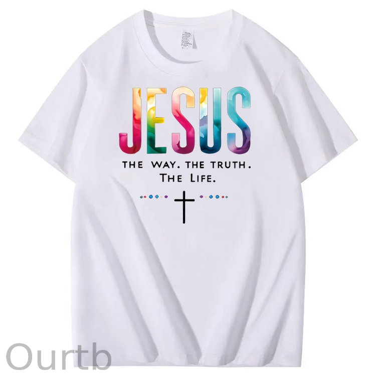 Watercolor Jesus  Pattern  Print 100%Cotton T-Shirt