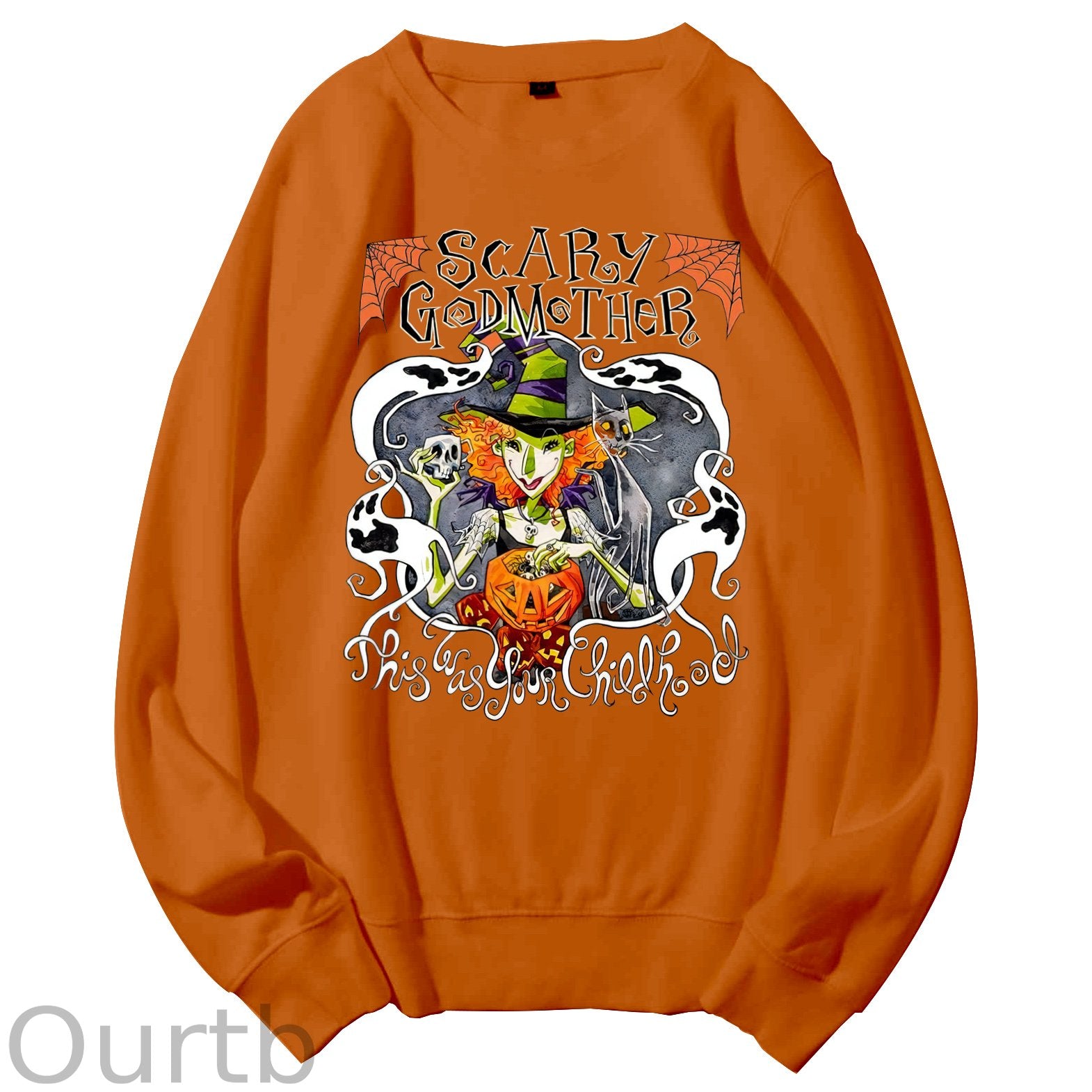 Hallloween  Scary Godmother   Pattern 100% 300g CottonCrew Neck Sweatshirt