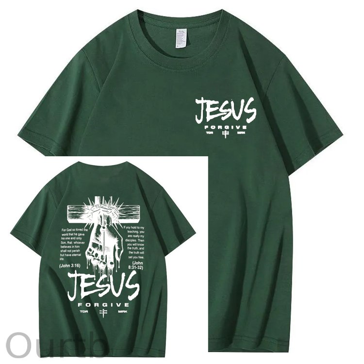 Jesus Forgive Pattern Print 100%Cotton T-Shirt