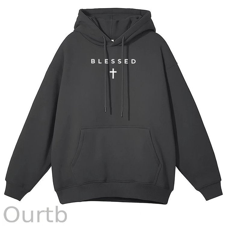 Cross Blessed Cotton Fleece Hooded Sweatshirt