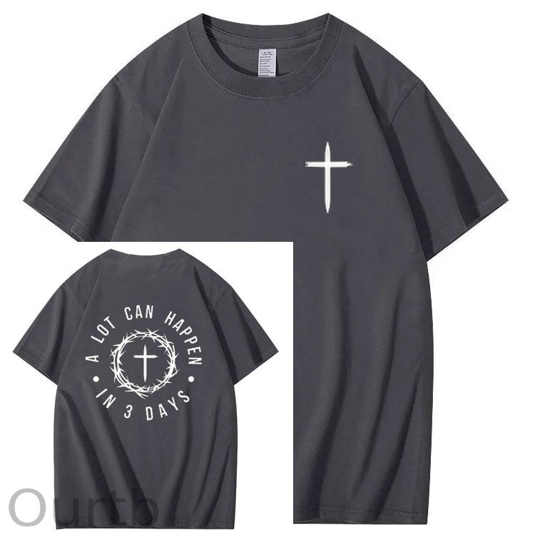 A Lot Can Happen  In 3 Days Pattern Print Crew Neck T-Shirt