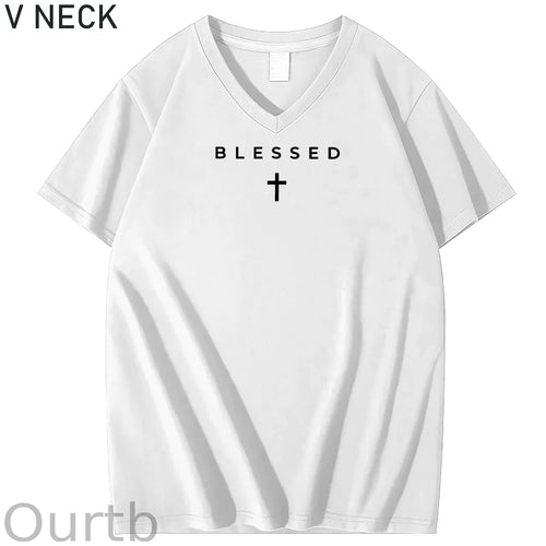 Cross Blessed 100% Cotton V Neck T-Shirt