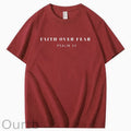 Faith Over Fear  Psalm 34 Pattern Printing Print Crew Neck T-Shirt