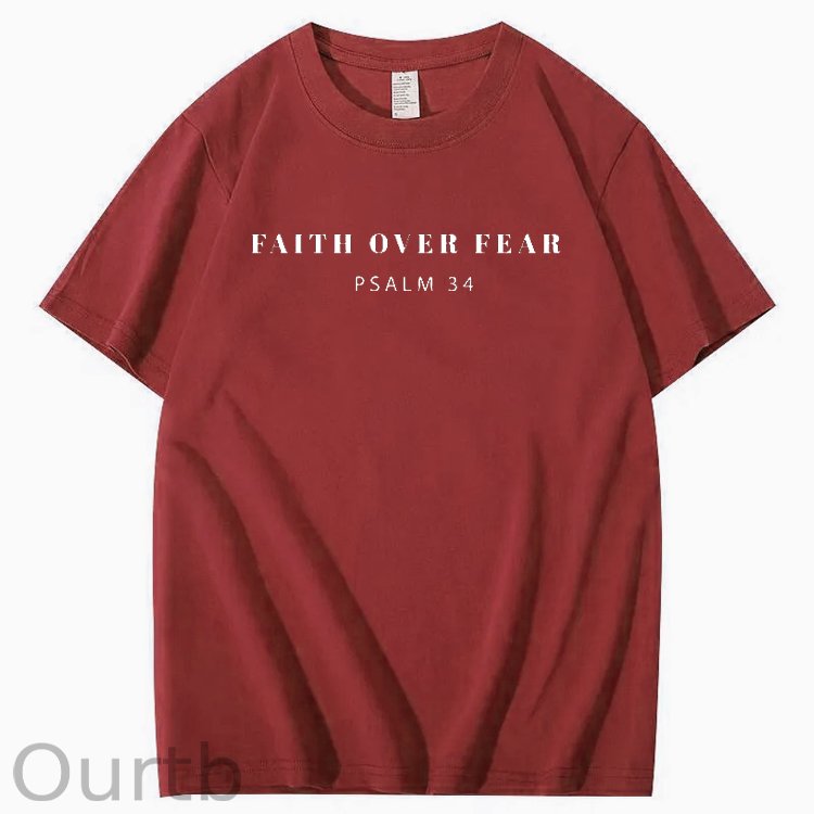 Faith Over Fear  Psalm 34 Pattern Printing Print Crew Neck T-Shirt