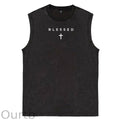 Cross Blessed Print Washed Cotton Sleeveless Tank Tops