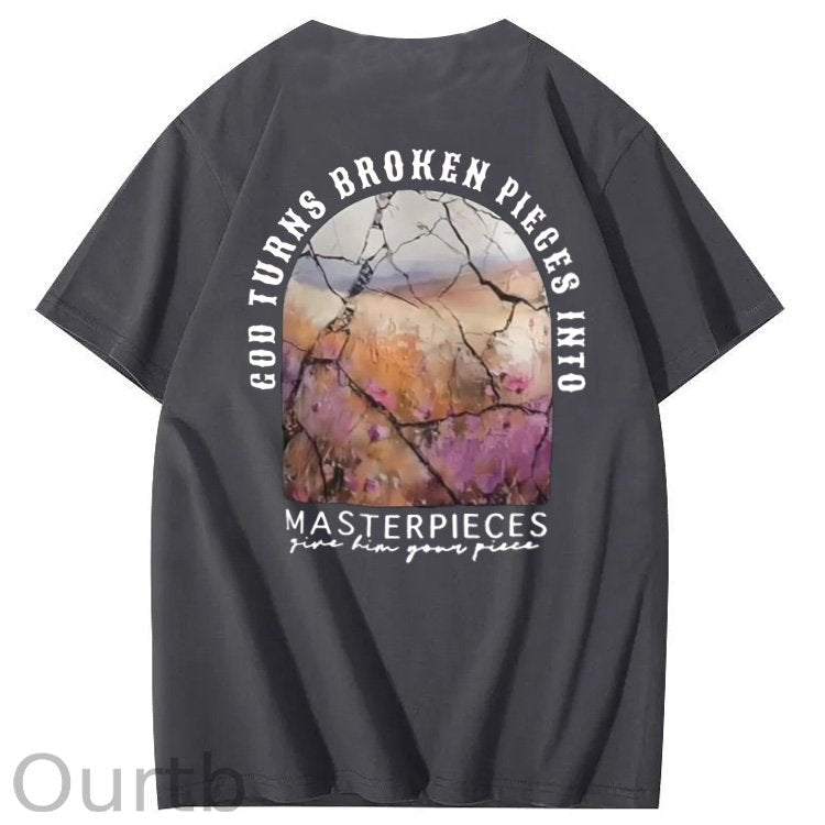 God Turns Broken Pieces Into Masterpieces Christian Pattern Crew Neck T-Shirt