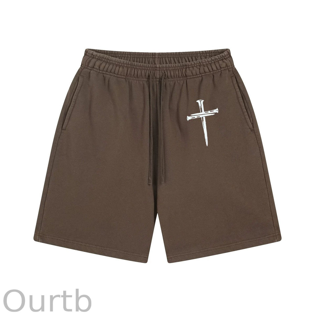 Nails Cross Pattern Print Craft Shorts Pants