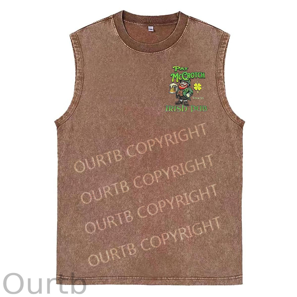 St Patrick'S Day Pat Pattern Print Sleeveless Cotton Washed Printed Loose Vest