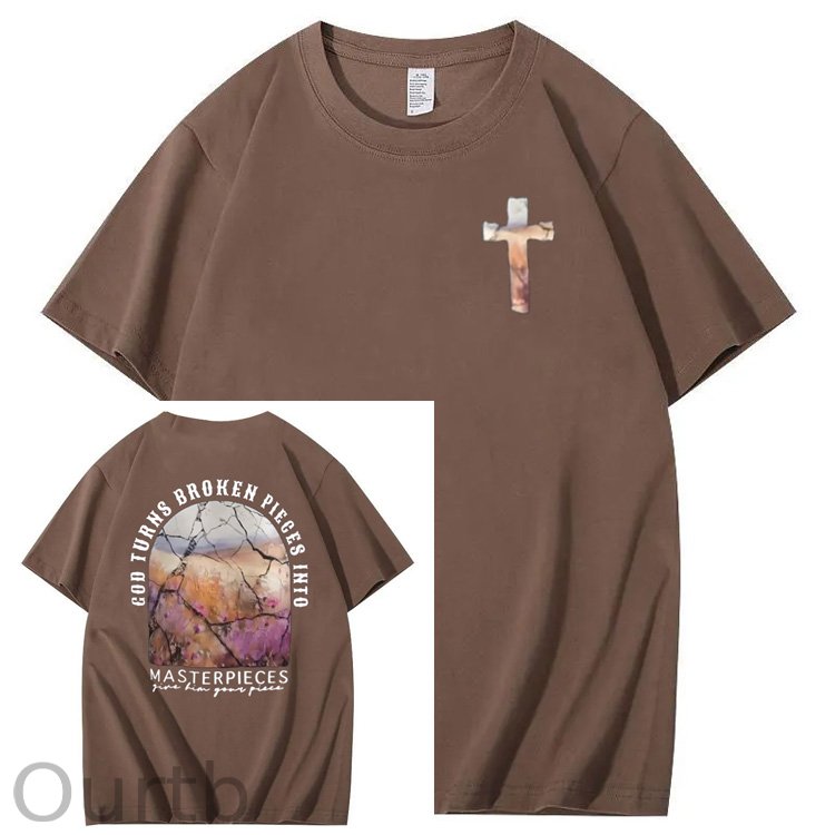 God Turns Broken Pieces Into Masterpieces Christian Pattern Crew Neck T-Shirt