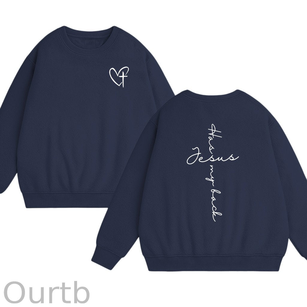 Jesus Has My Back Cotton Fleece Sweatshirt