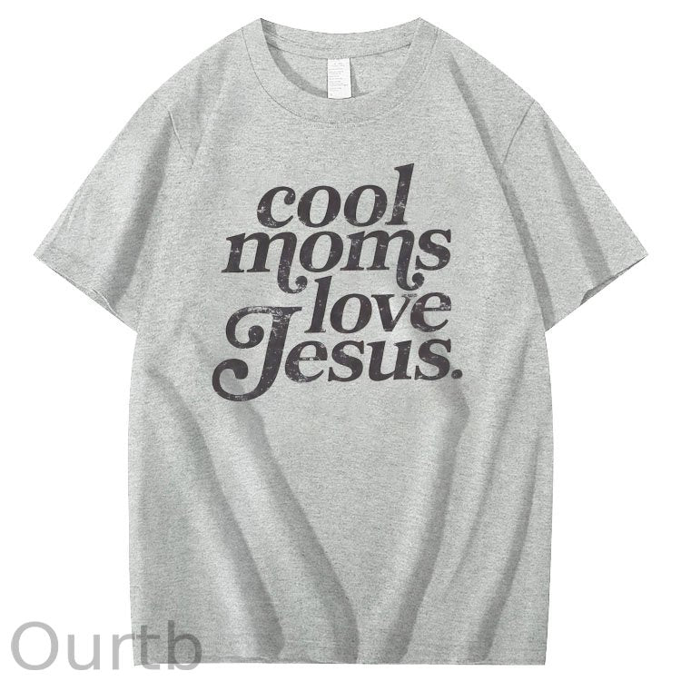 Cool Moms Love Jesus  Pattern 100% Cotton T-Shirt