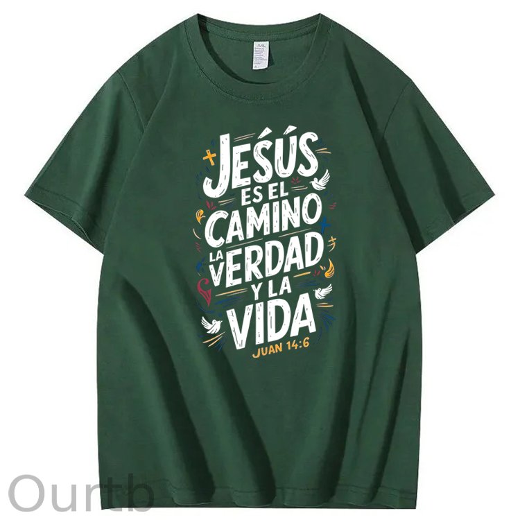 Men'S Casual Summer T-Shirt - Trendy Graphic Print, Round Neck, Machine Washable - White with Inspirational Spanish Quote "JESUS CAMINO Y VIDA", Every funny tshirt short sleeve shirt oversized tshirt