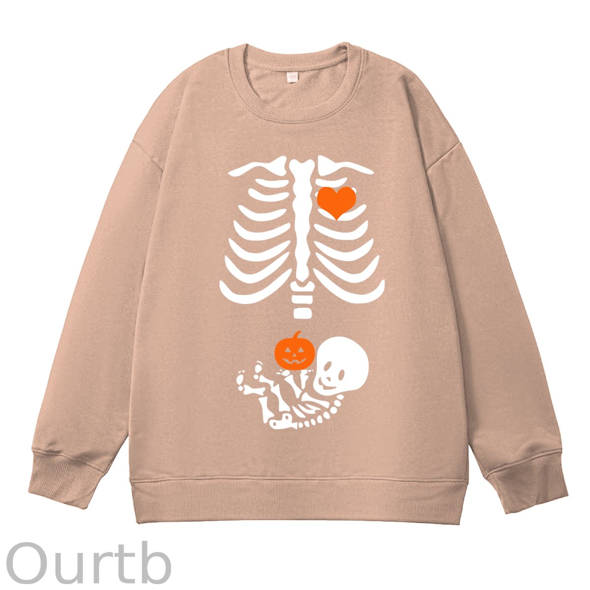 Skeleton Halloween Maternity Pregnancy Announcement Fall Mom 100% Cotton Fall and Winter Sweatshirt