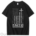 Faith Over Fear Amercian Flag Pattern Printing Print Crew Neck T-Shirt