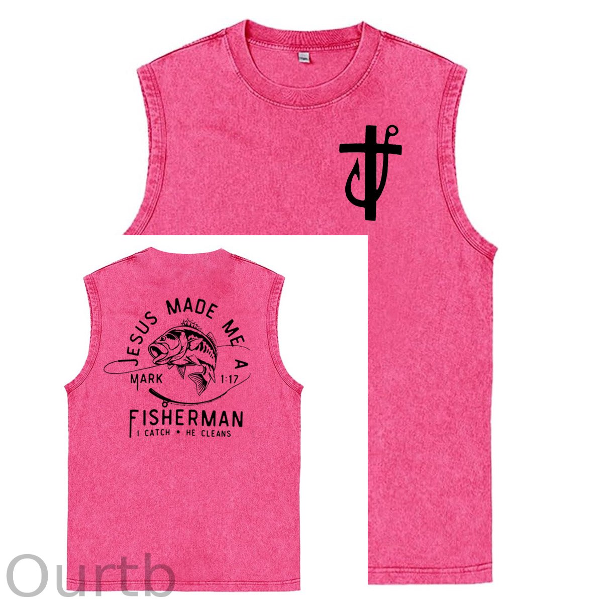 Jesus Made Me A Fisherman  Pattern Sleeveless Cotton Washed Printed Loose Vest