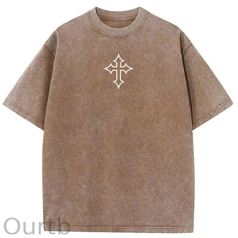 Jesus Cross Washed Cotton T-Shirt