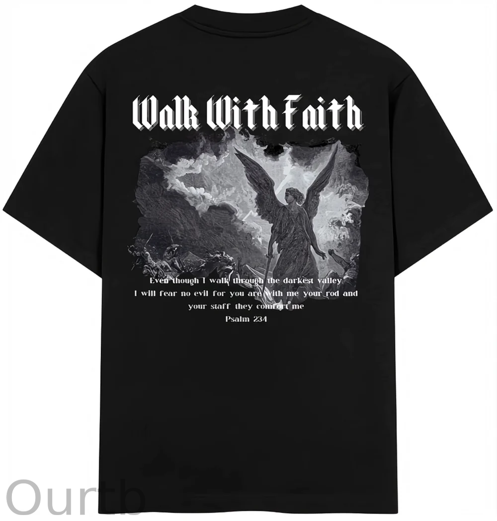 Walk With Faith Pattern Printing Print Crew Neck T-Shirt