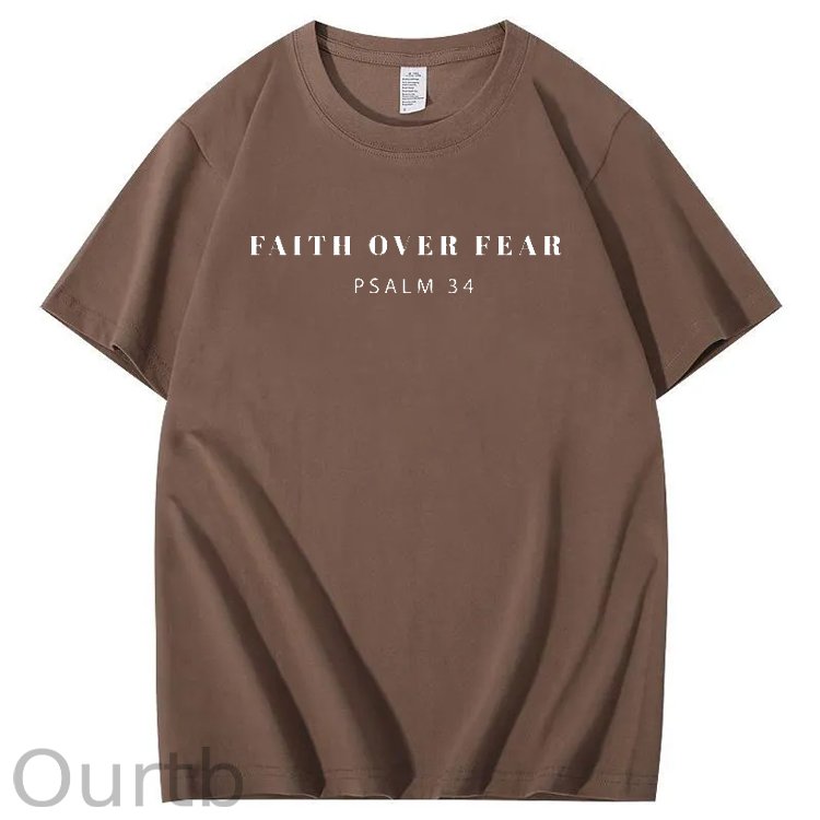Faith Over Fear  Psalm 34 Pattern Printing Print Crew Neck T-Shirt