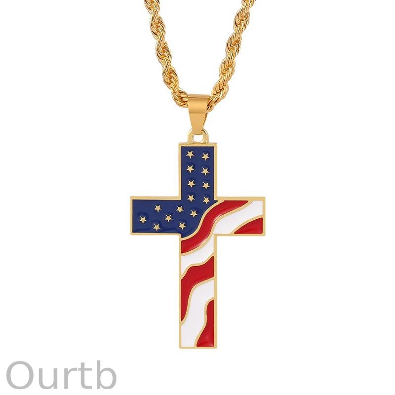 Vintage Casual American Flag Cross Necklace 65735606TO
