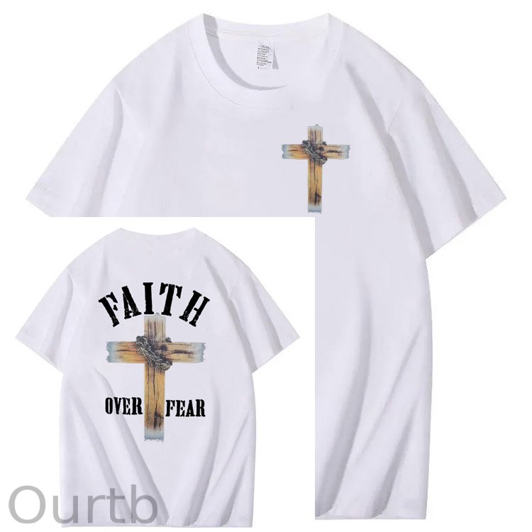Faith Over Fear  Pattern Print 100%Cotton T-Shirt