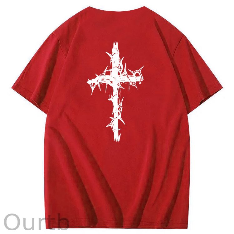 Nails Cross Pattern Print Crew Neck T-Shirt