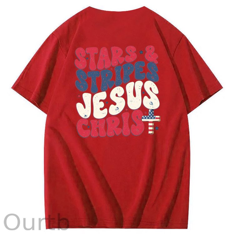 Independence Day Stars&Stripes Jesus Chirs Pattern Print T-Shirt