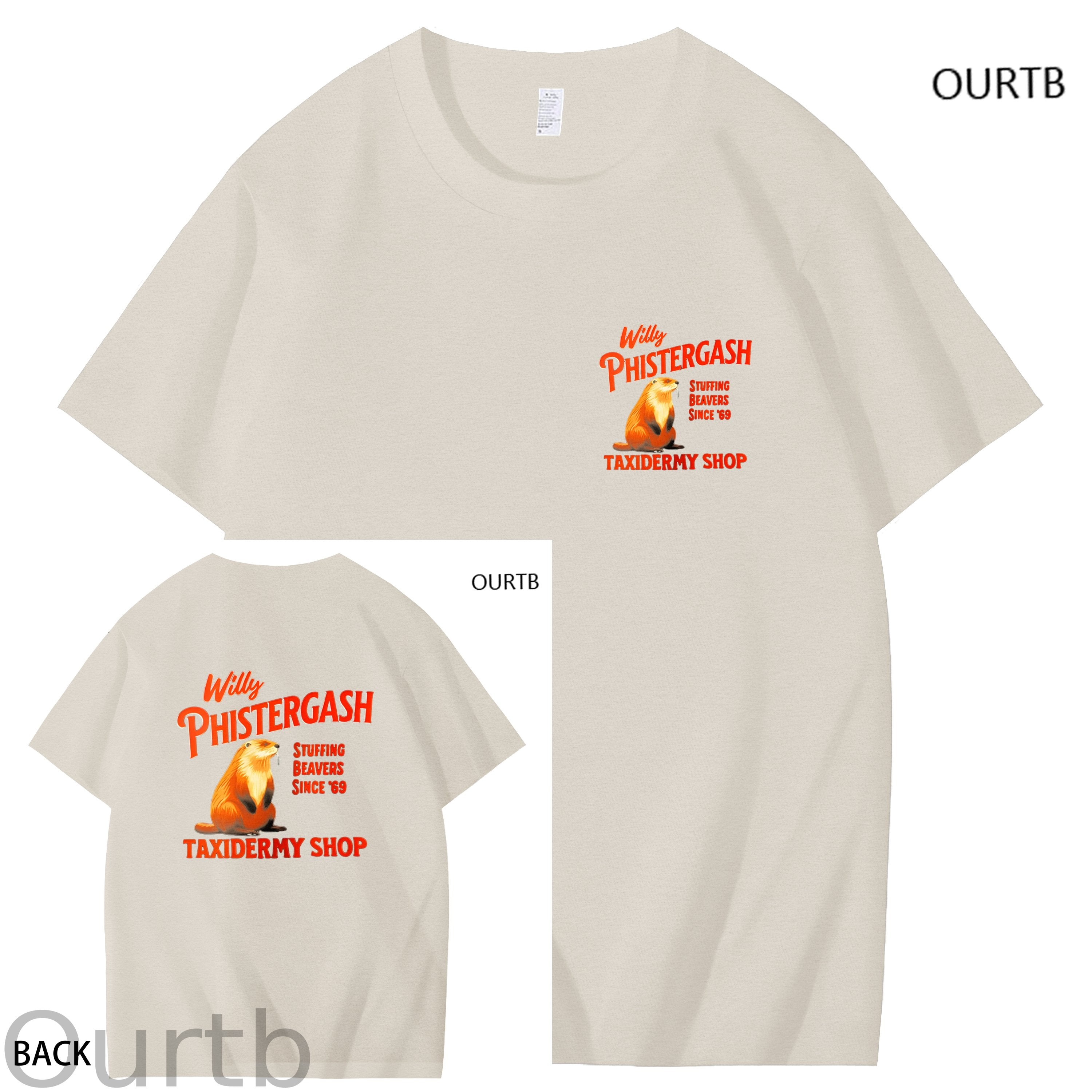 Willy Phistergash Stuffing Beavers Since'69 Taxidermy Shop Art Pattern Print T-Shirt